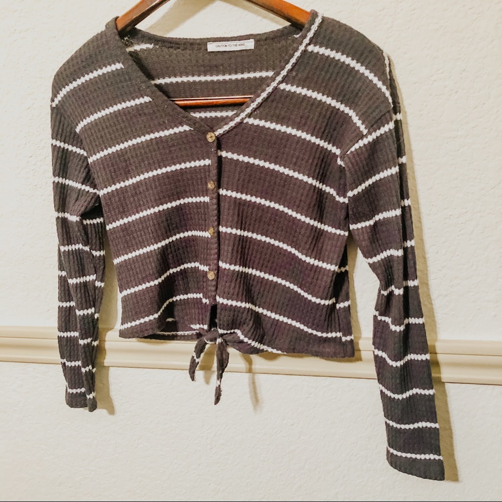Striped Crop Tie Long Sleeve Top